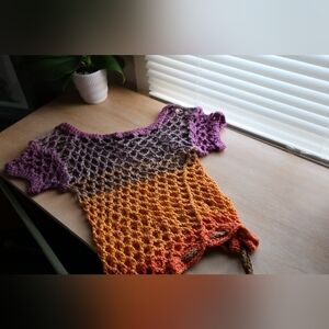 Handmade crochet fishnet crop top with adjustable bottom